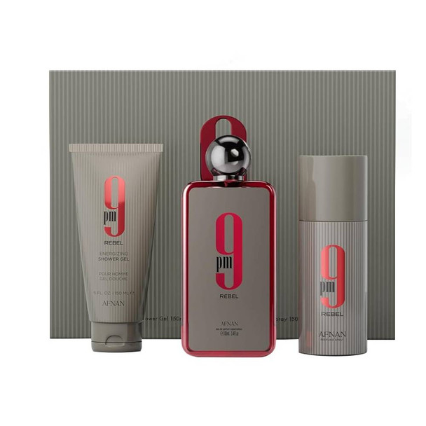 Afnan 9PM Rebel Gift Set for Men - Eau de Parfum 100ml + Shower Gel 150ml + Deodorant Spray 150ml