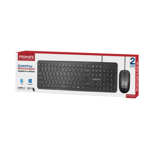 Promate Quiet Key Wired Compact KeyBoard & Mouse | Combo-KM2