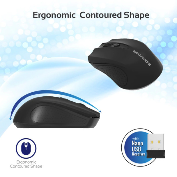 Promate 2.4GHz Wireless Ergonomic Optical Mouse | Clix-8