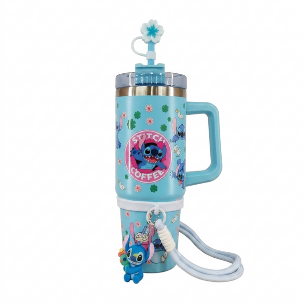 Stitch Coffe Stainless Steel Double Wall Vacuum Insulated Tumbler 1200ml With Stitch Character Charm - Baby Blue | C4087-BL