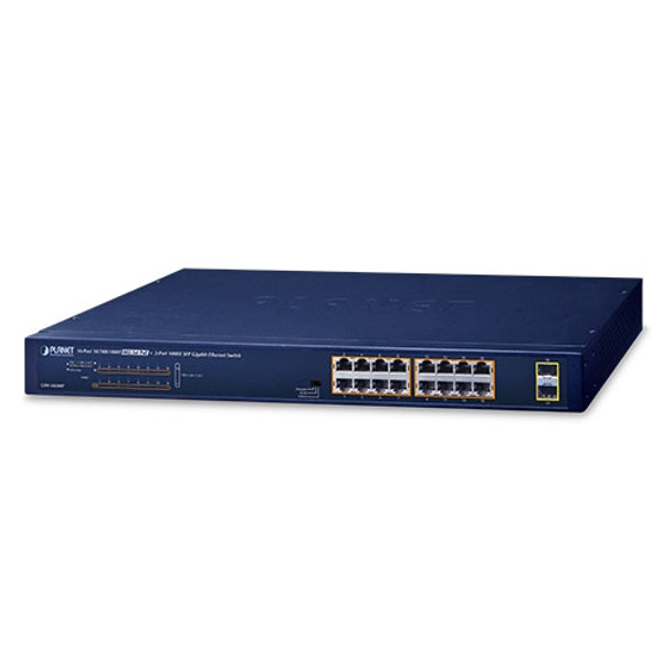 Planet 16-Port 10/100/1000T 802.3at PoE + 2-Port 1000X SFP Ethernet Switch | GSW-1820HP