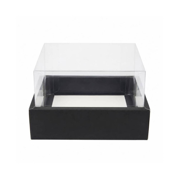 Black Square Gift Box with Clear Transparent Lid - 20x20x14cm | D43-BK
