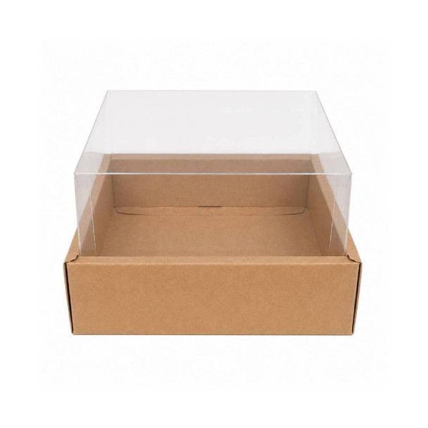 Kraft Brown Square Gift Box with Clear Transparent Lid - 20x20x14cm | D40-BR