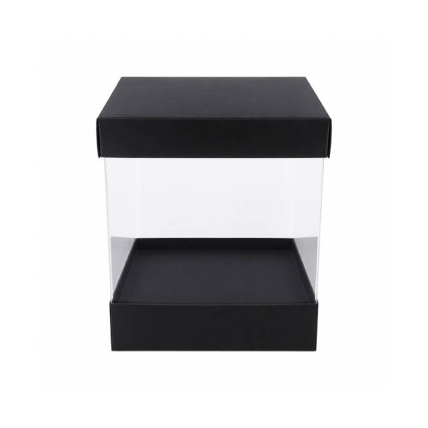 Black Square Display Gift Box with Clear Transparent Window - 15x15x19cm | D16-BK