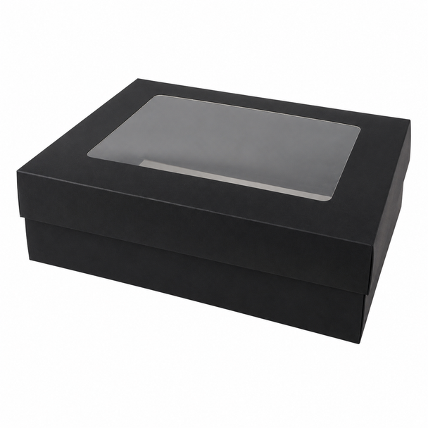 Black Rectangular Gift Box with Clear Window Lid 34x26x10cm | D62-BK
