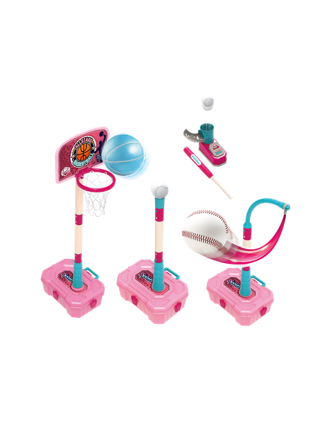 Kids All-in-One Super Sports Set - Basketball & Baseball, Pink | 7007-1B