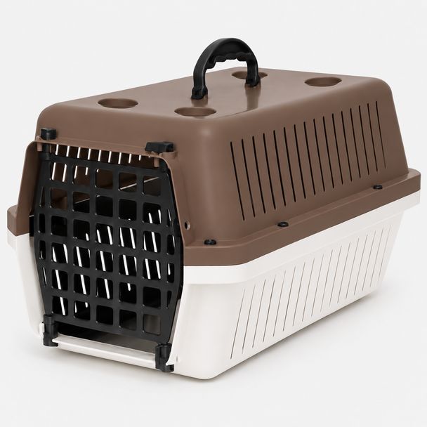 Cat Carrier Box Medium White and Brown with Black Door
