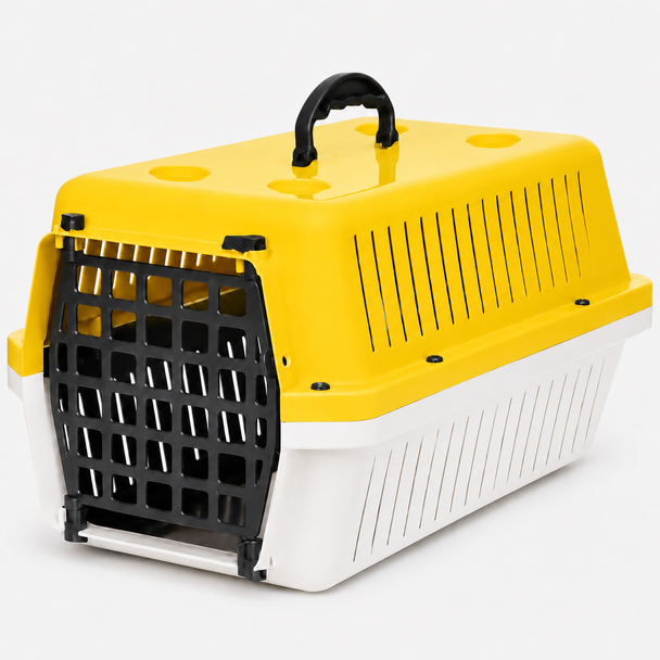 Cat Carrier Box Medium White and Yellow with Black Door