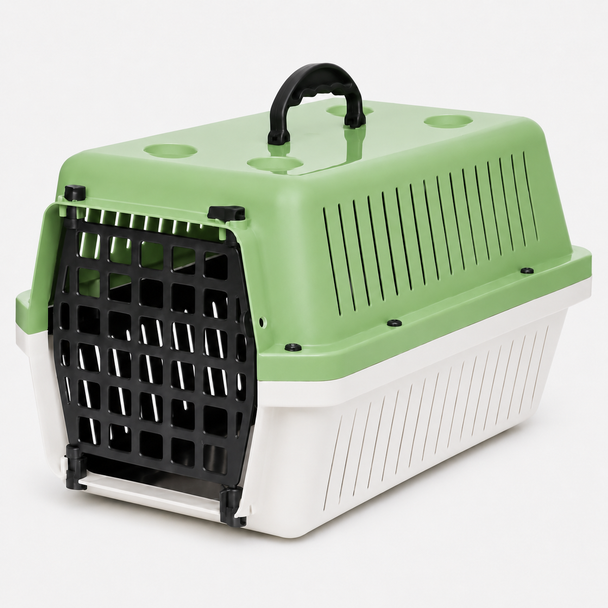 Cat Carrier Box Medium White and Green with Black Door