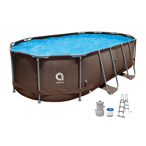 Jilong Avenli Oval Rattan Pool Set with Filter Pump & Ladder - 427×275×100cm | 12024EU