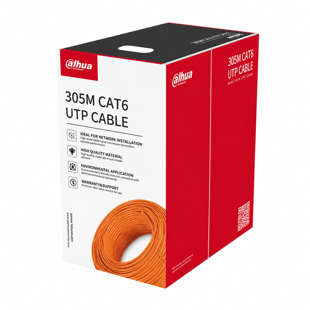 DAHUA 305m UTP CAT6 Cable Orange DH-PFM920I-6UN-CN for network and CCTV installation