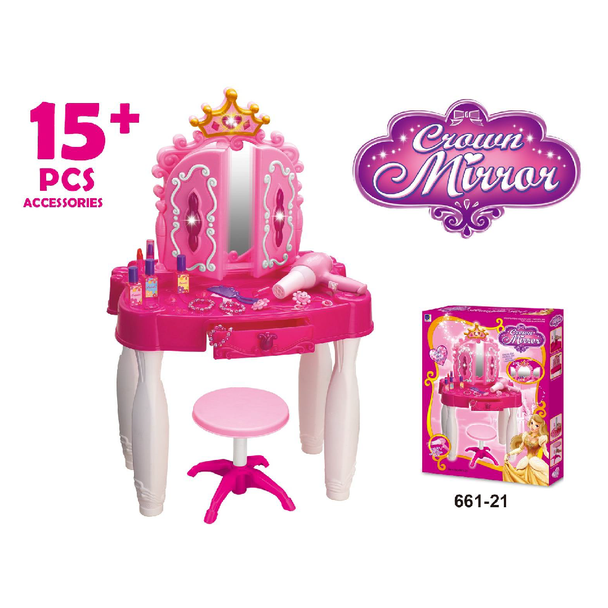 Vanity Table with Mirror Chair and 15 Pieces Accessories 661-21 pretend beauty playset for kids