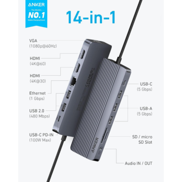 Anker 14-in-1 USB-C Hub - Triple Display | A8389HA1