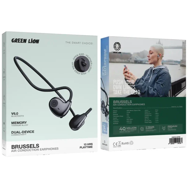 Green Lion Brussels Air Conduction Earphones - Black | GNBRSLSEPBK