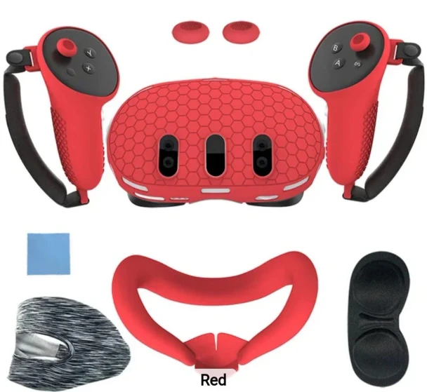 Silicone Protective Cover Kit 6 in 1 For Meta Quest 3S - Red