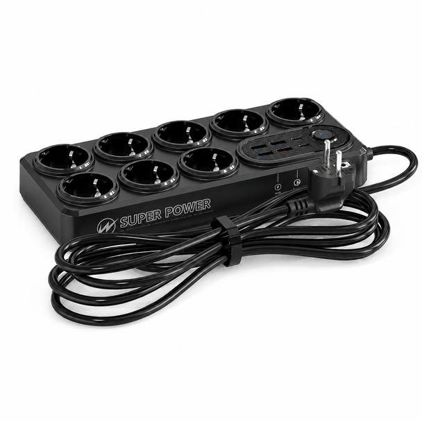 MOXOM MX-ST22 PD QC 14-in-1 High Duty Power Strip with 8 Sockets and USB Fast Charging