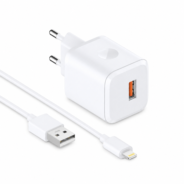 MOXOM QC18W USB-A Fast Charger with Lightning or Type-C Cable
