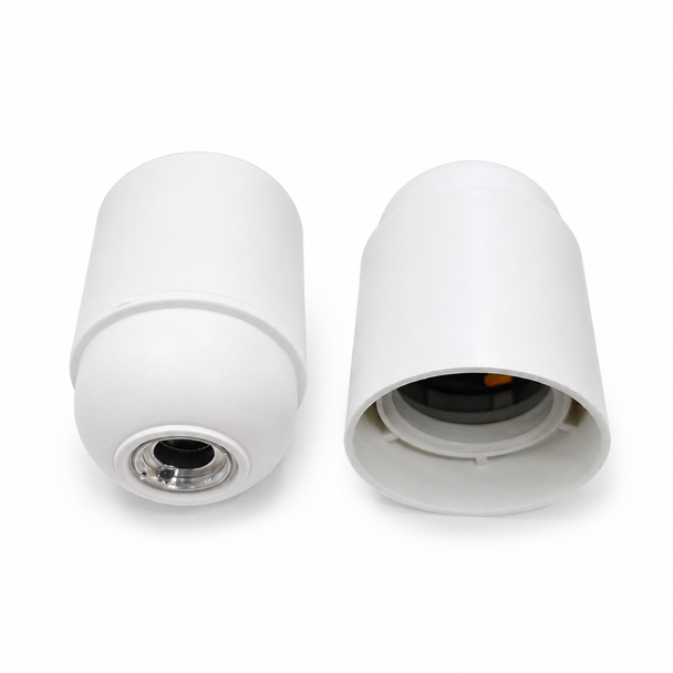 White E27 Lamp Holder Socket With Open Cap LH-E27-OC cylindrical bulb holder for compatible E27 bulbs