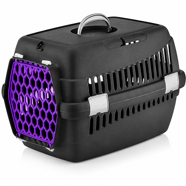 Cat Carrier Box Medium Black With Purple Door OM-BX-M-BK-PR pet transport carrier