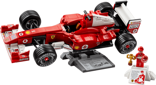 LEGO Icons Ferrari F2004 and Michael Schumacher 11375 Formula 1 building set with display stand and minifigure