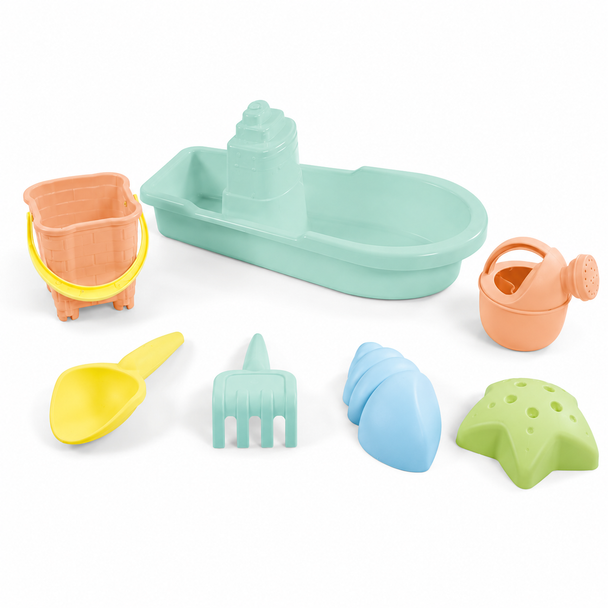 Dolu Beach Set 5147 with boat bucket shovel rake watering can and sand molds