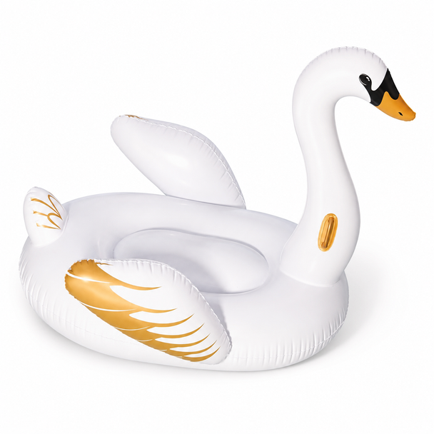 Bestway white and gold swan inflatable ride-on pool float with wings and grab handles 41120