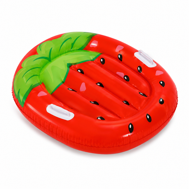 Bestway Surf Buddy red strawberry inflatable swimboard with green leaves and two grab handles 42049