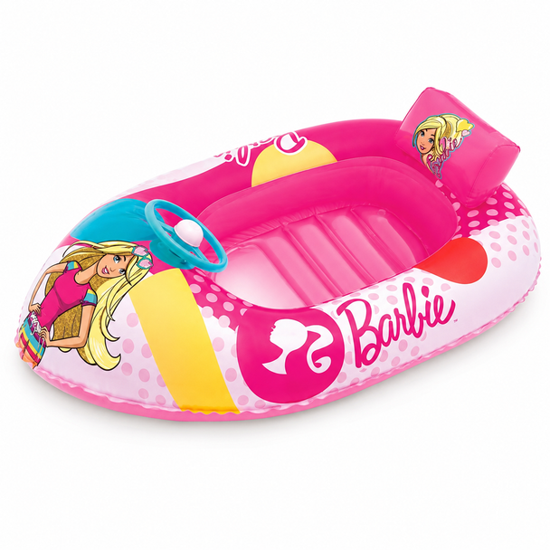 Bestway Barbie Inflatable Kiddie Boat with Steering Wheel and Pillow Pink 93204