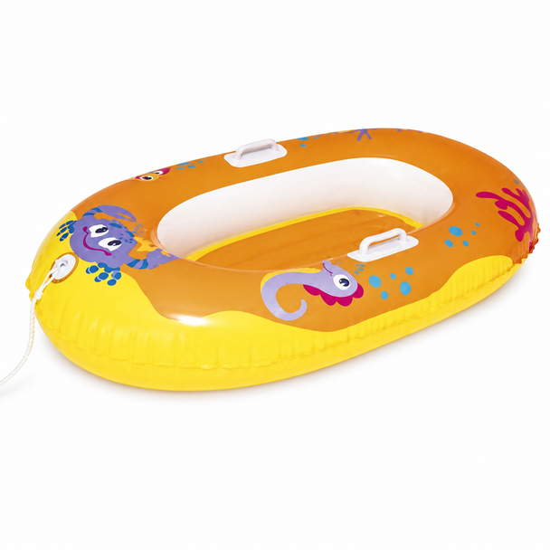 Bestway Orange and Yellow Ocean Animal Inflatable Kiddie Boat with Tow Rope and Handles - 34009