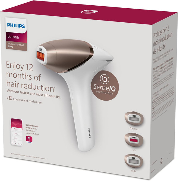 Philips Lumea IPL 9000 Series SenseIQ Hair Removal Device White and Rose Gold - BRI955