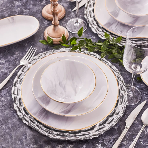 Karaca Ria Grey 39-Piece Stoneware Dinner Set with Gold Trim for 12 People - 153.03.08.0624