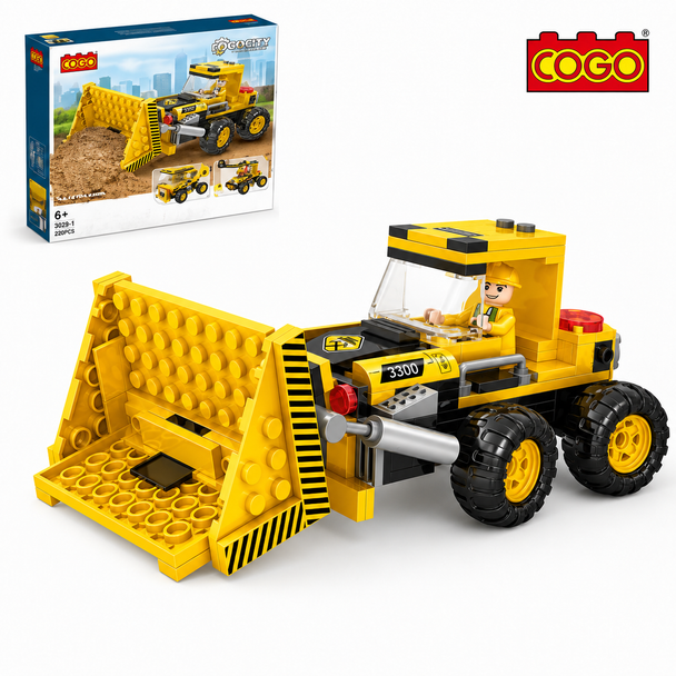 COGO 3029-1 Construction Front Loader 220-Piece Building Block Set with Worker Minifigure