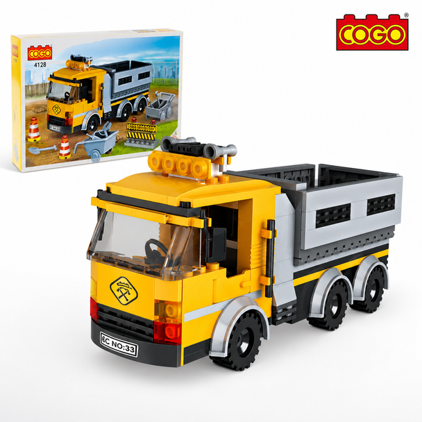 COGO 4128 Construction Dump Truck 263-Piece Building Block Set with Site Accessories