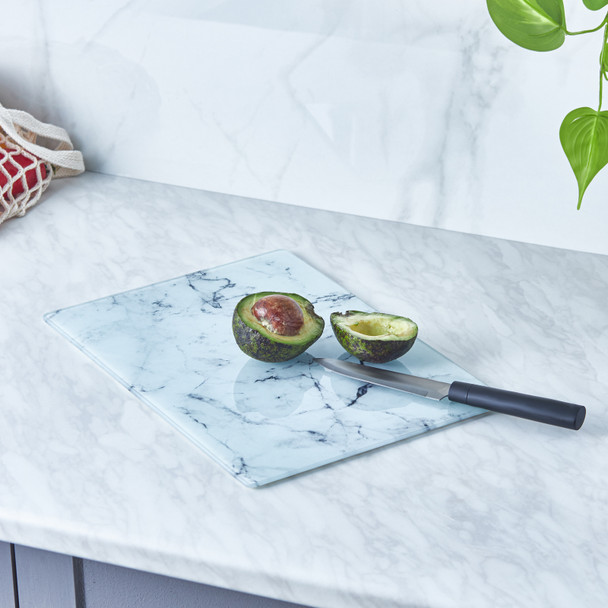 Karaca Ayaz Marble Pattern Glass Non-Slip Cutting Board 25 × 35cm - 153.03.08.2745