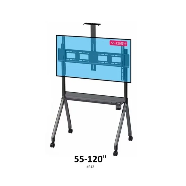 Movable Floor TV Stand with Wheels – Adjustable for 55″ to 120″ Screens | R12