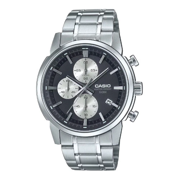 Casio Men 3-Hand Chronograph Watch - Black / Silver | MTP-E510D-1A2VDF