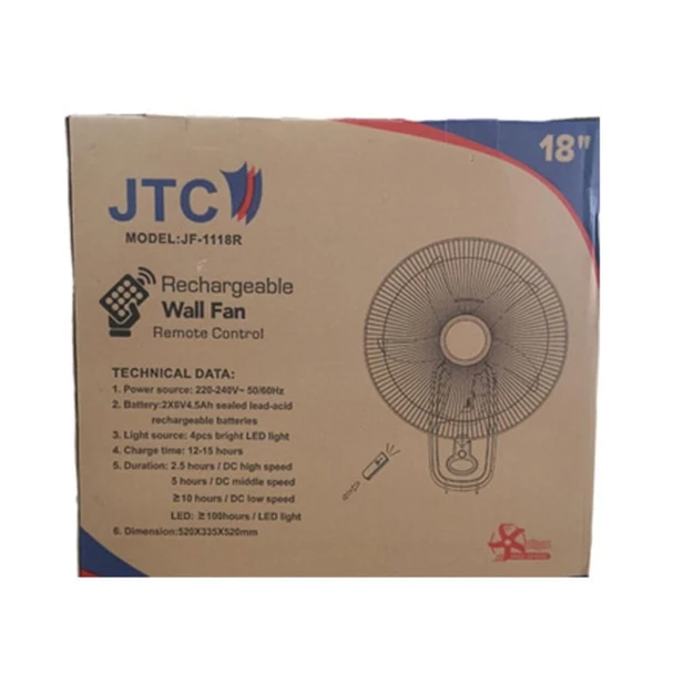JTC Rechargeable Wall Fan with Remote Control 18″ | JF-1118R