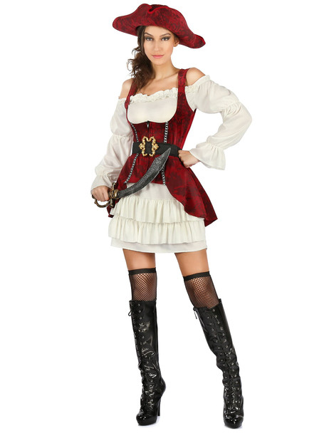 Women’s Pirate Costume Red, White & Black | 093273