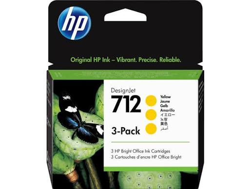 HP 712 Yellow DesignJet Ink Cartridge 3-Pack | 3ED79A