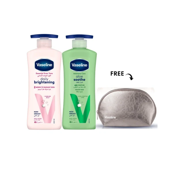 Vaseline Body Lotion Aloe Fresh + Brightening 400ml, Get Free Pouch