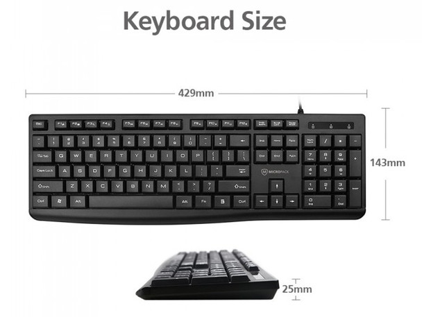 Micropack Compact Wired Keyboard, Black | K206