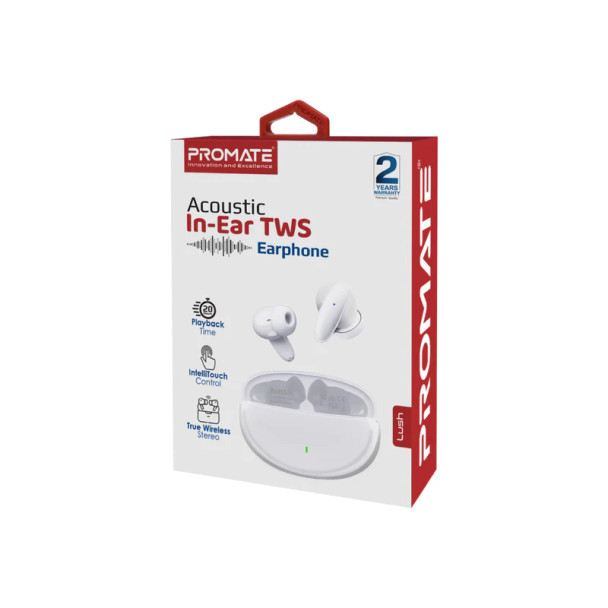 Promate Acoustic In-Ear TWS Earphone, White | Lush.White