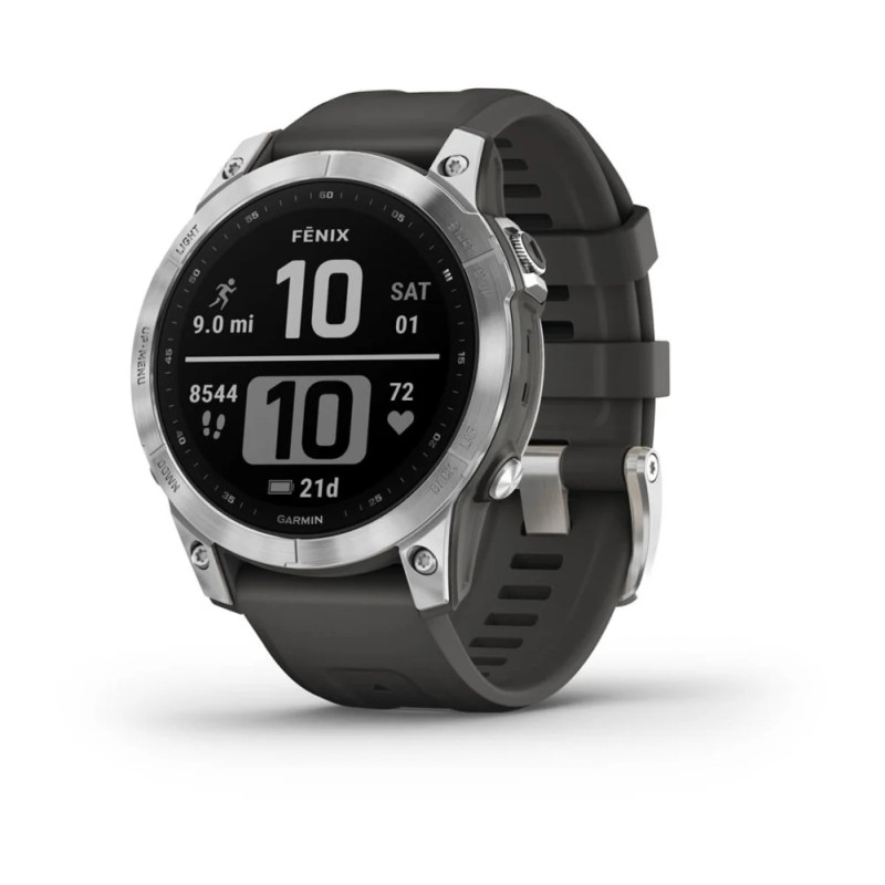 Garmin Fenix 7 Adventure Rugged Multi-Sport GPS Smart Watch - Standard Edition - Silver with Graphite Band | 010-02540-00