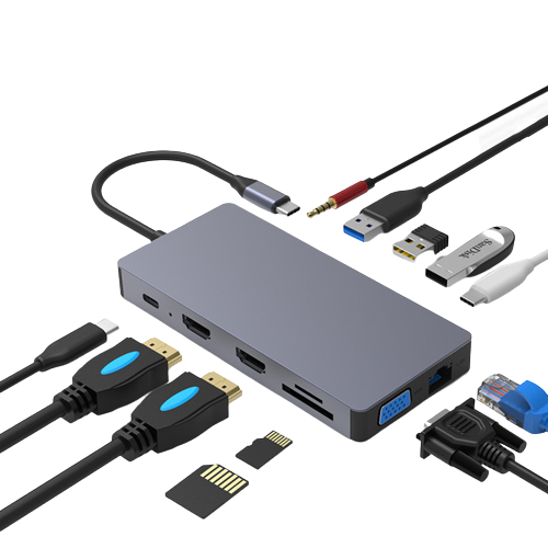 Type-C to HDTV 12 in 1 Hub ( INCLUDE 2 HDMI PORTS )