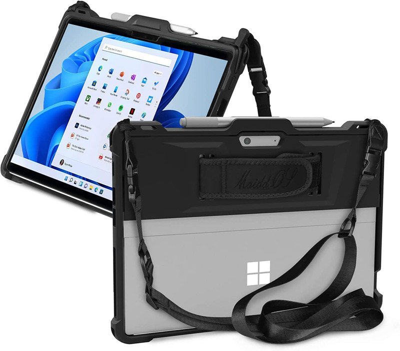 Maiddos Surface Pro 8 case with Shoulder Strap and Hand Strap, Black