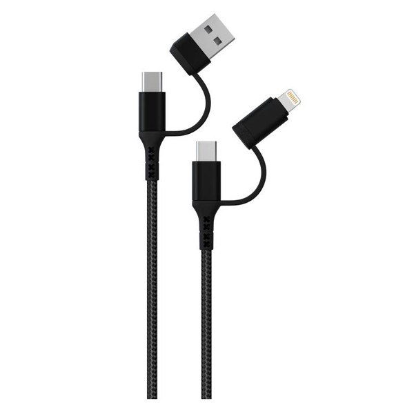 Green Lion Braided 2 in 2 Fast Charging Cable 1.2M 3A - Black | GN2IN2C