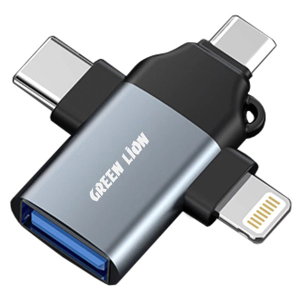 Green Lion 3 in 1 OTG to Lightning / Micro / Type-C Converter - Gray | GN3IN1OTGGY