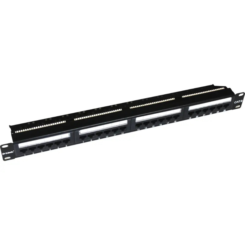 D-link 24 Port Cat6 Unshielded Fully Loaded Punch Down Patch Panel - Keystone Type -1U- Black Color| NPP-C61BLK241
