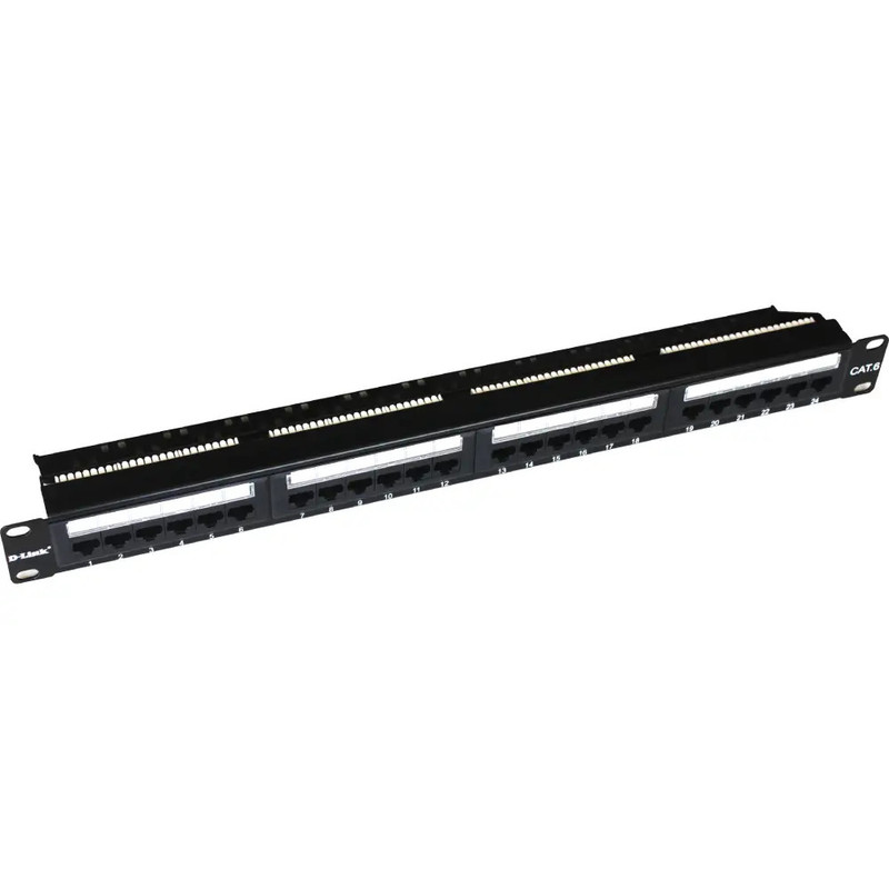 D-link 24 Port Cat6A Unshielded Fully Loaded Punch Down Patch Panel - Keystone Type -1U- Black Color| NPP-6A1BLK242