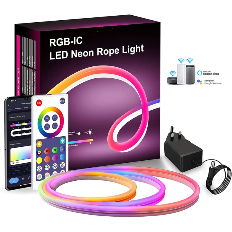 WIFI RGBIC Neon Rope Light: 5M 300LED WiFi Neon LED Strip Light 12V with Music Sync, Smart Life App Control, 5 Meters